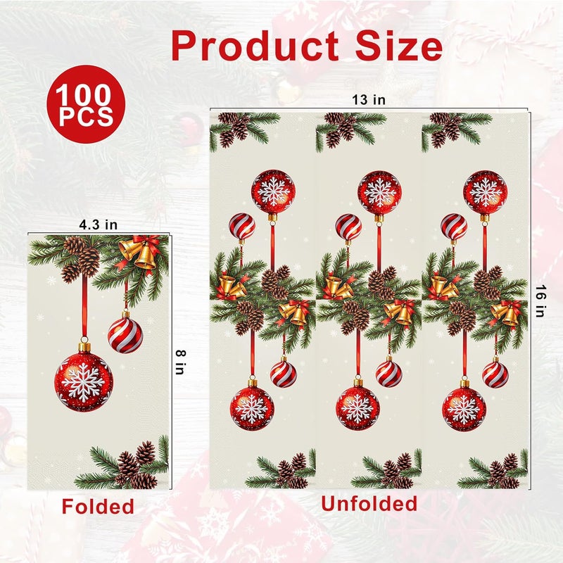 Tbsone Christmas Paper Napkins Disposable: Guest Dinner Hand Towels, Xmas Balls Design for Table Decor, Bathroom, Home, Kitchen, Holiday Cocktail Party (Christmas Classic) - Image 2